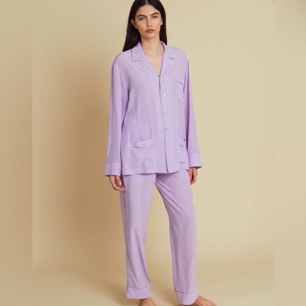 Olivia von Halle Lavender Yves Silk Pajamas Pyjamas Set New with Tags L